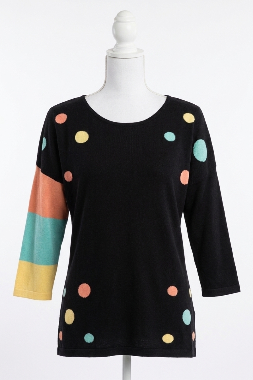 NEW ANGEL polkadot-stripe sleeve top in black multi